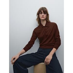 Massimo Dutti Wool Polo Collar Sweater with buttons in Russet NEW Size Medium